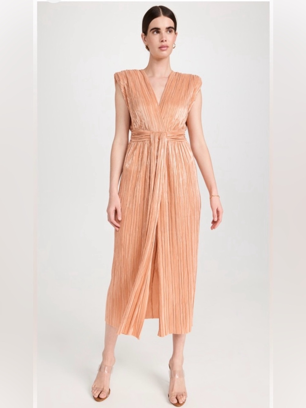 Sabrina Musayev Margo Pleated Midi Dress in Blush Peach sz Small